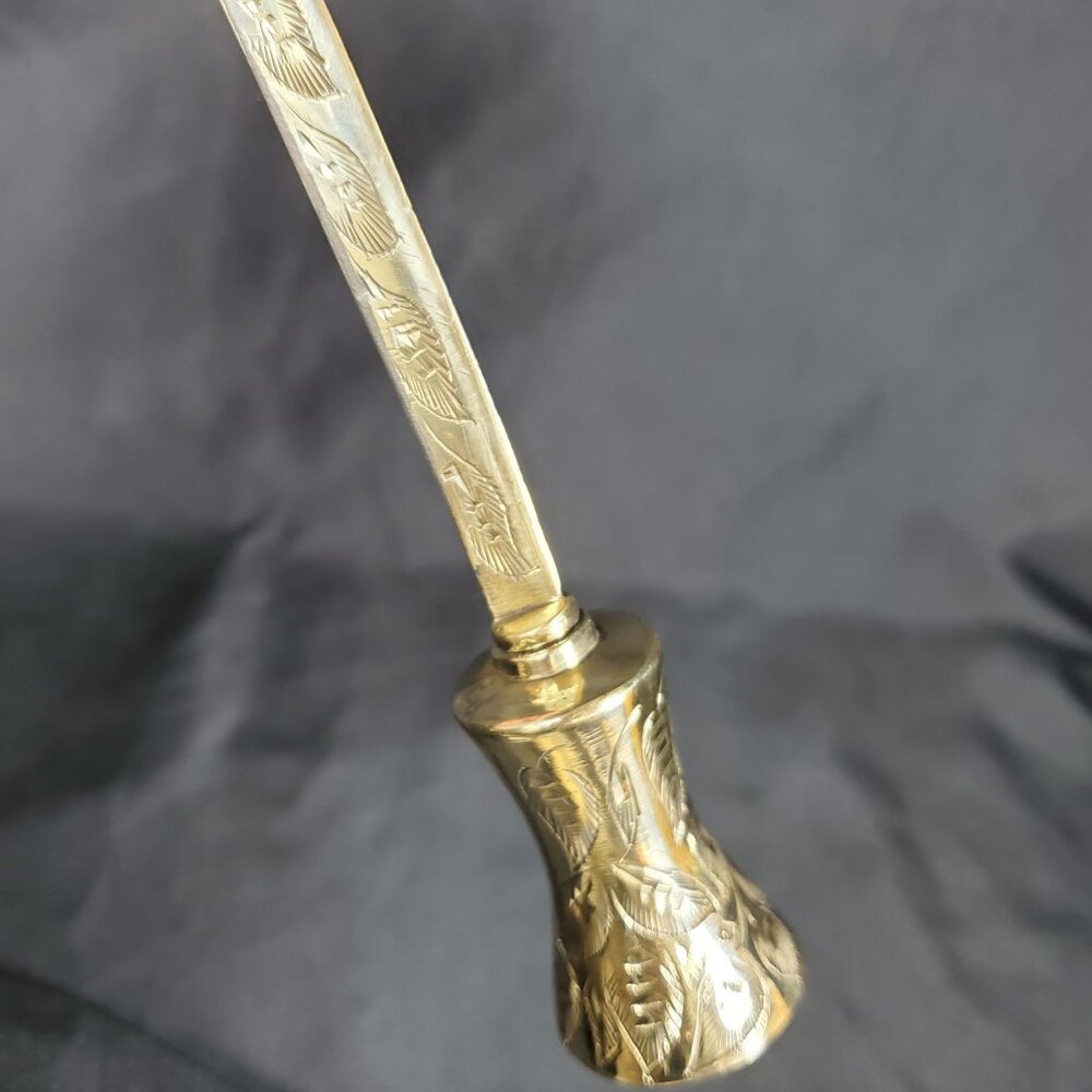 Vintage Hand-Engraved Brass Letter Opener • Curved Blade Leaf Pattern Desk Decor